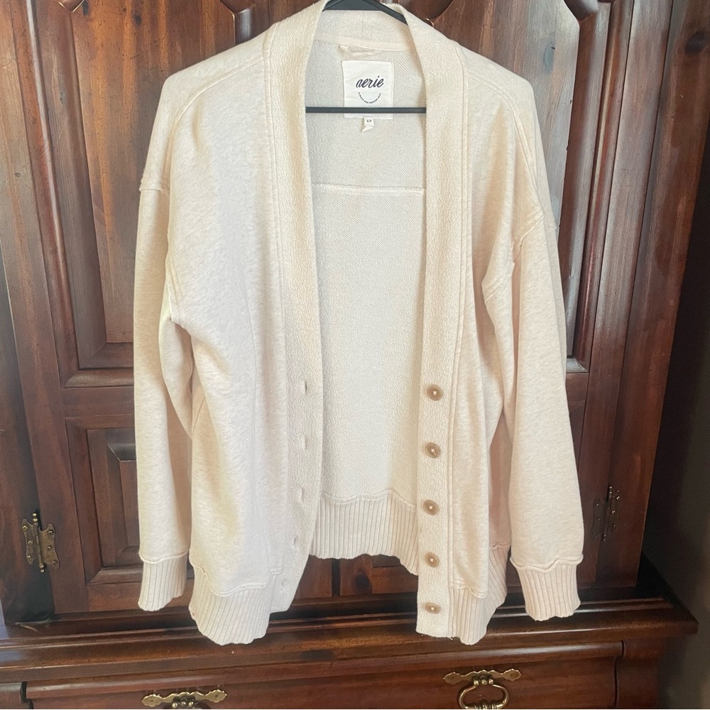 Aerie Off-White Button Cardigan